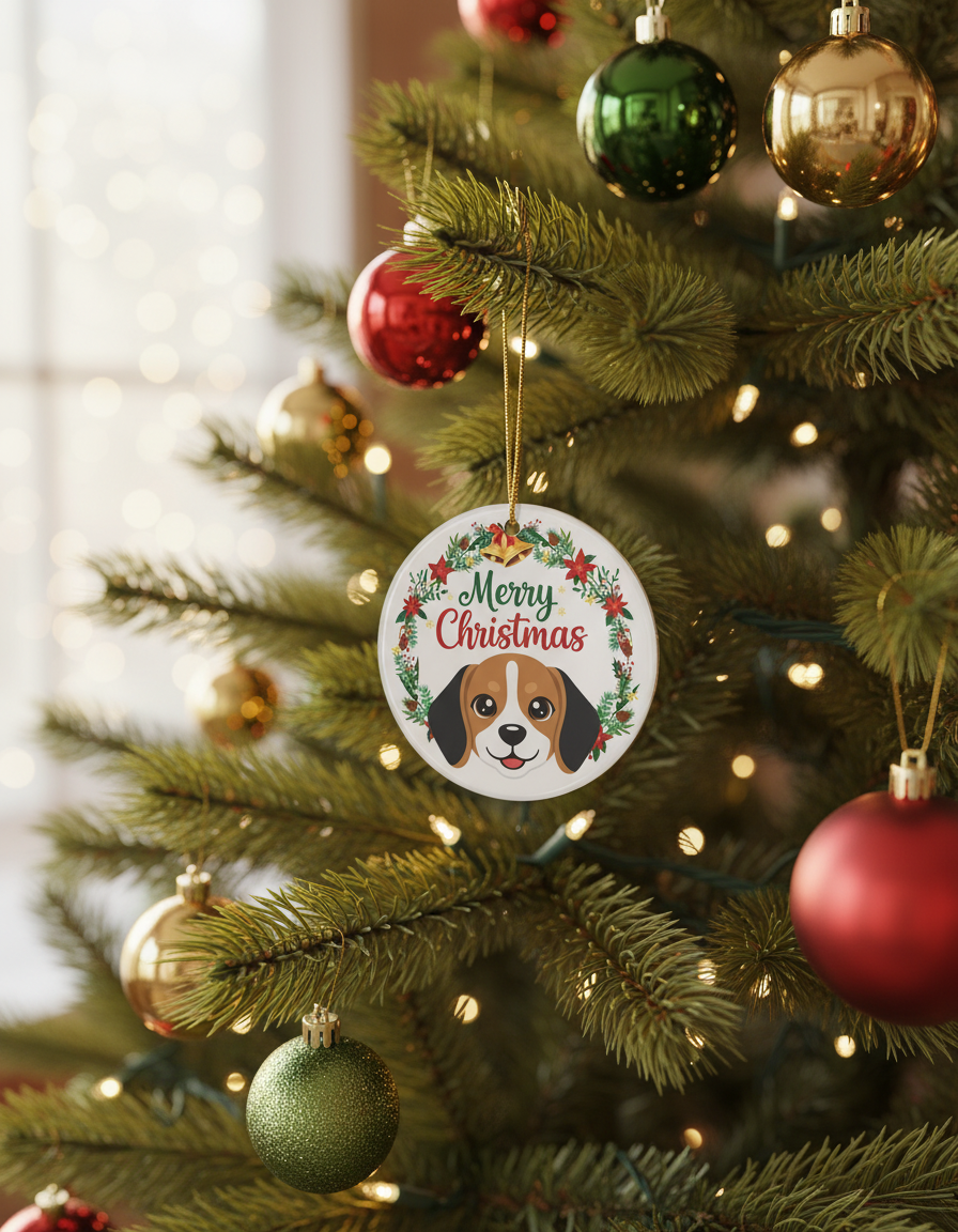 [2D FLAT ACRYLIC] Beagle Christmas Ornament | Double-Sided Acrylic Dog Lover Keepsake Gift