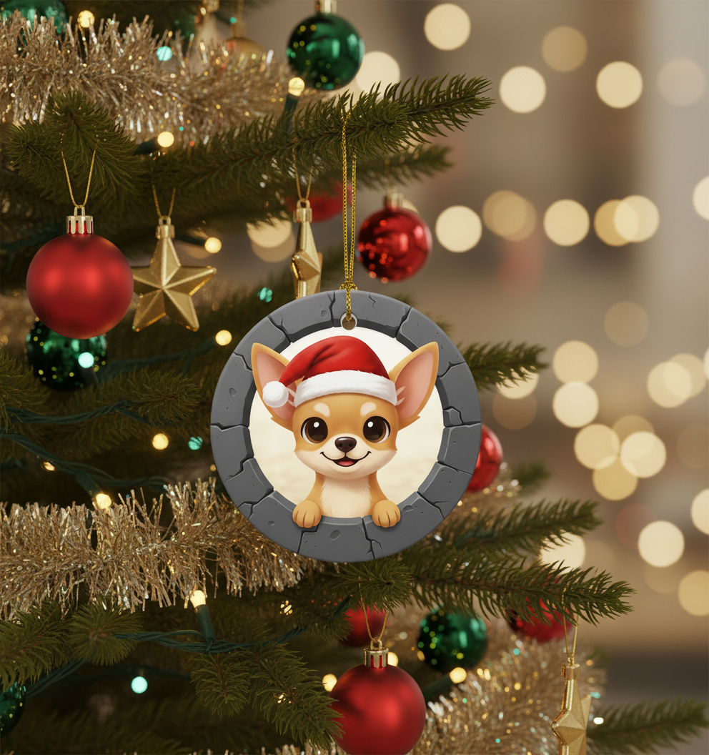 [2D FLAT ACRYLIC] Chihuahua Christmas Ornament | Glossy Ceramic Holiday Keepsake Gift for 2025