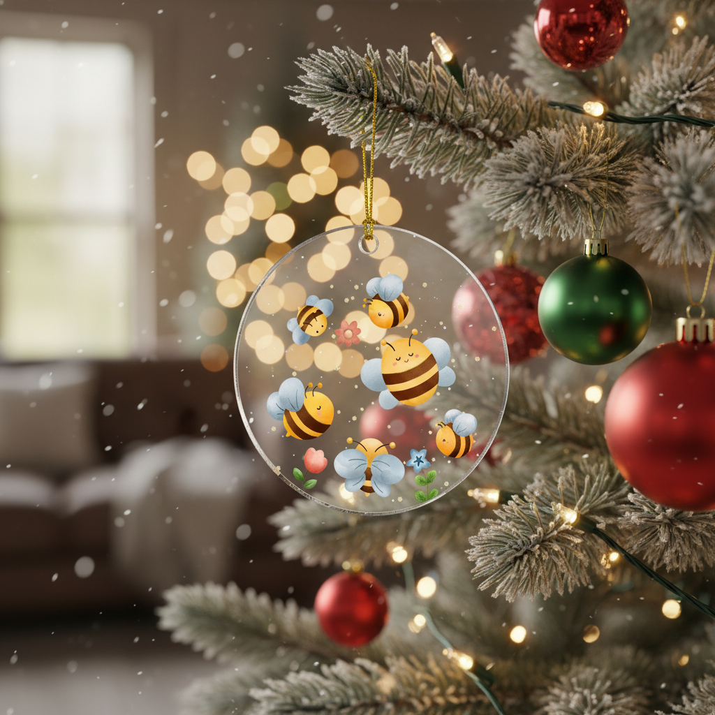 [2D FLAT ACRYLIC] Bee Christmas Ornament | Acrylic Holiday Decor & Gift for Bee Lovers