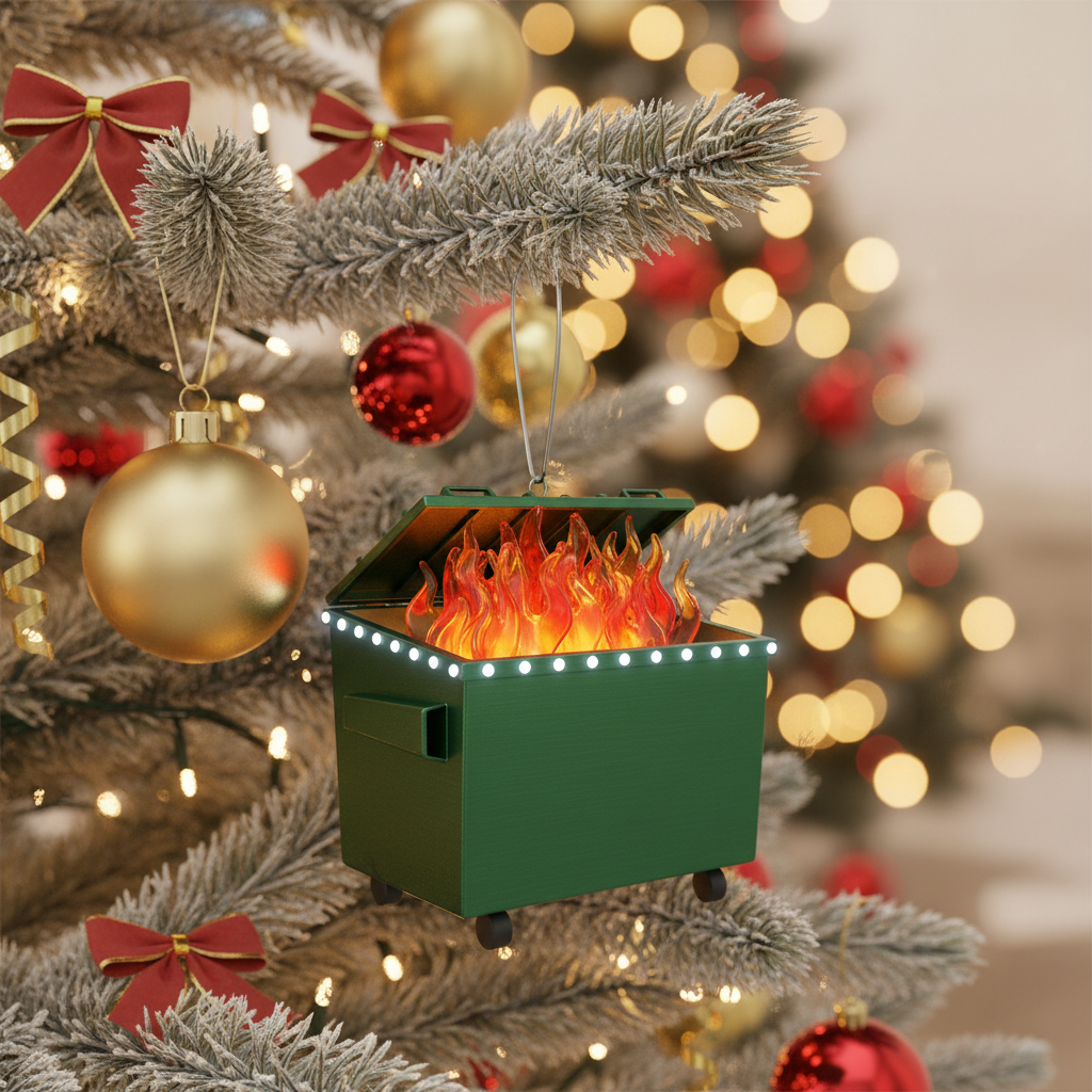 [2D FLAT ACRYLIC] Dumpster Fire Ornament 2025 – Funny Christmas Gag Gift for Friends