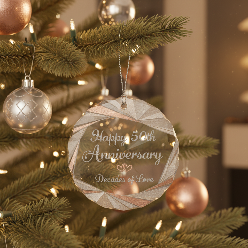 [2D FLAT ACRYLIC] 50th Golden Anniversary Glass Ornament 2025 – Keepsake Gift for Couples