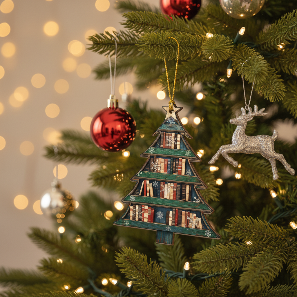 [2D FLAT ACRYLIC] Book Tree Christmas Ornament – Thoughtful Gift for Book Lovers