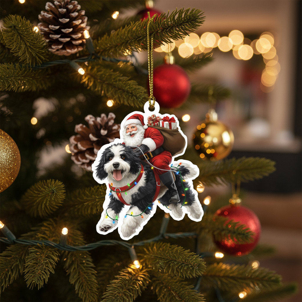 [2D FLAT ACRYLIC] Funny Bernedoodle Santa Christmas Ornament 2025 – Holiday Gift for Dog Lovers