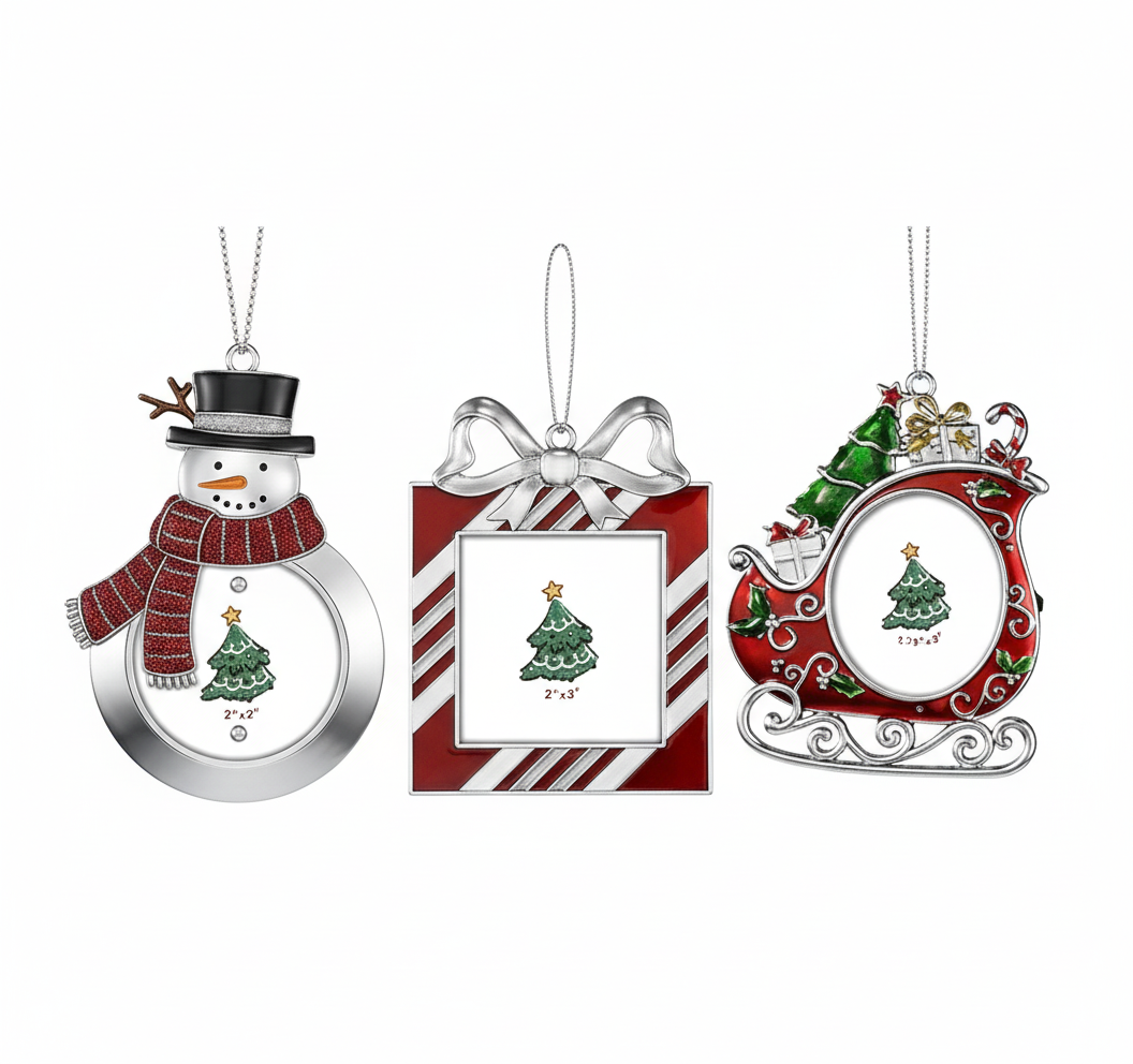 [2D FLAT ACRYLIC] Sparkling Christmas Picture Frame Ornament – Holiday Keepsake Gift