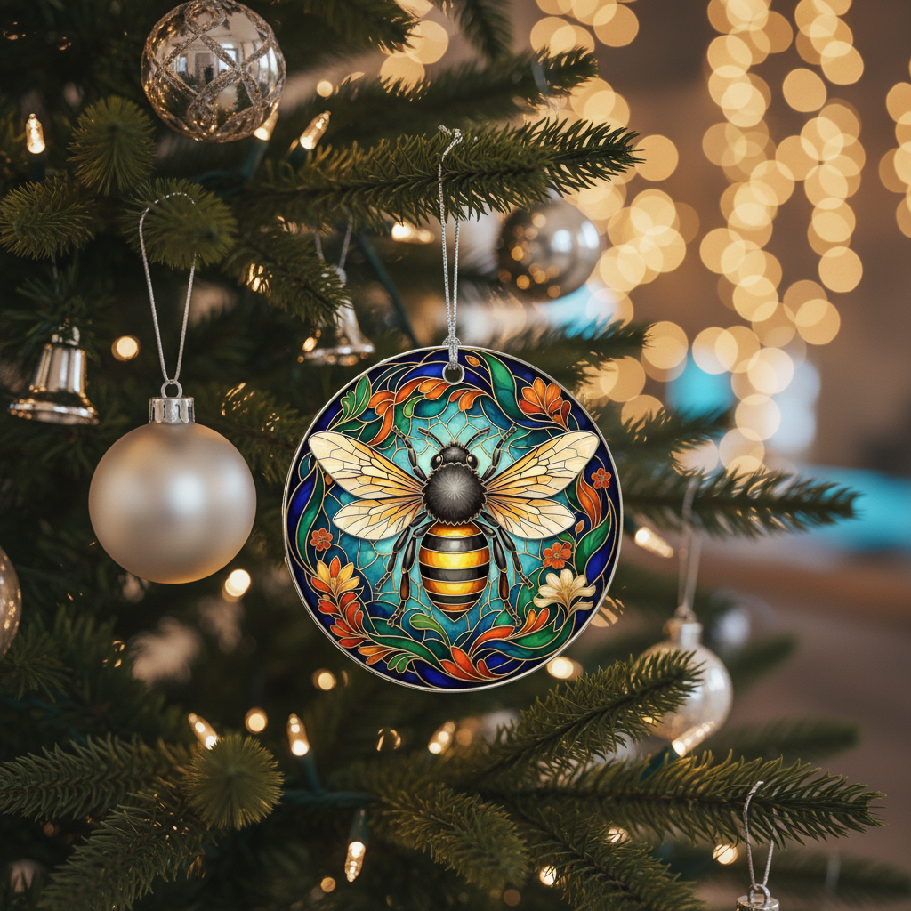 [2D FLAT ACRYLIC] Acrylic Honey Bee Christmas Ornament | Charming Holiday Tree Decor | Thoughtful Gift for Bee Lovers