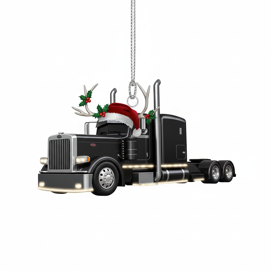 [2D FLAT ACRYLIC] Semi-Truck Christmas Ornament | A Perfect Trucker Gift for Holiday Decor