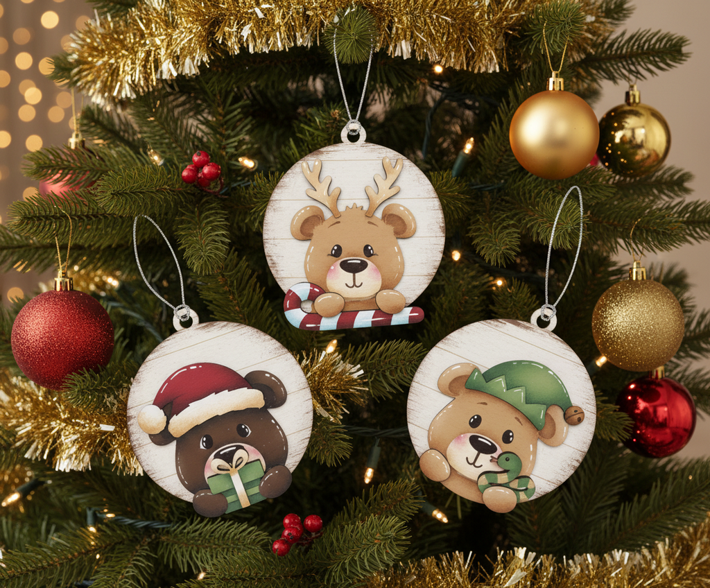 [2D FLAT ACRYLIC] Adorable Bear Christmas Ornament