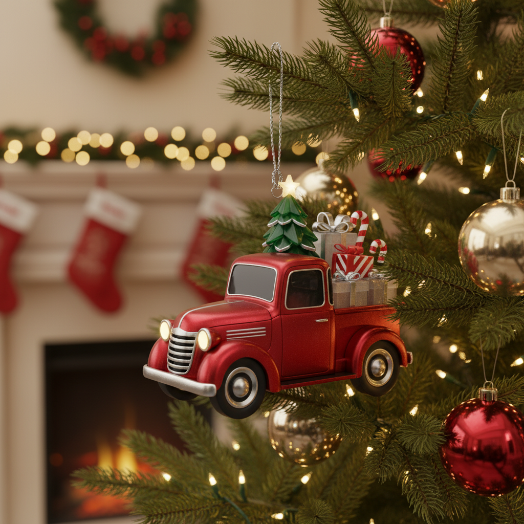 [2D FLAT ACRYLIC] Personalized Big Rig Christmas Ornament | Custom Wooden Trucker Gift for Truck Drivers