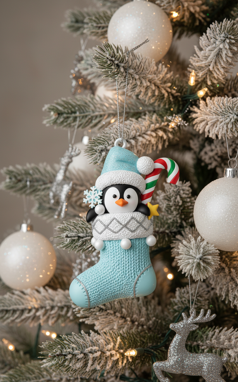 [2D FLAT ACRYLIC] Baby's First Christmas 2025 Ornament – Personalized Penguin Stocking Gift