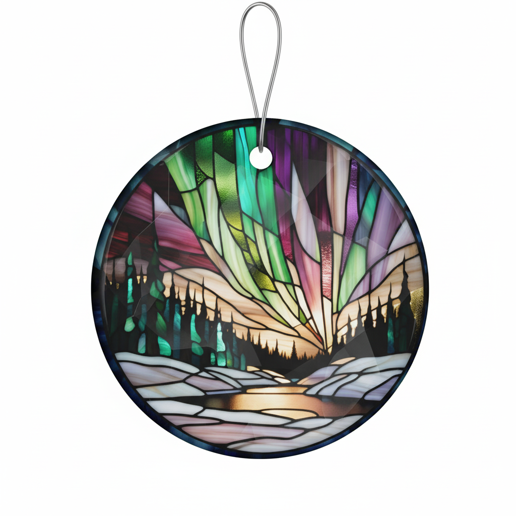 [2D FLAT ACRYLIC] Aurora Borealis Ornament – Faux Stained Glass Night Sky Christmas Decor