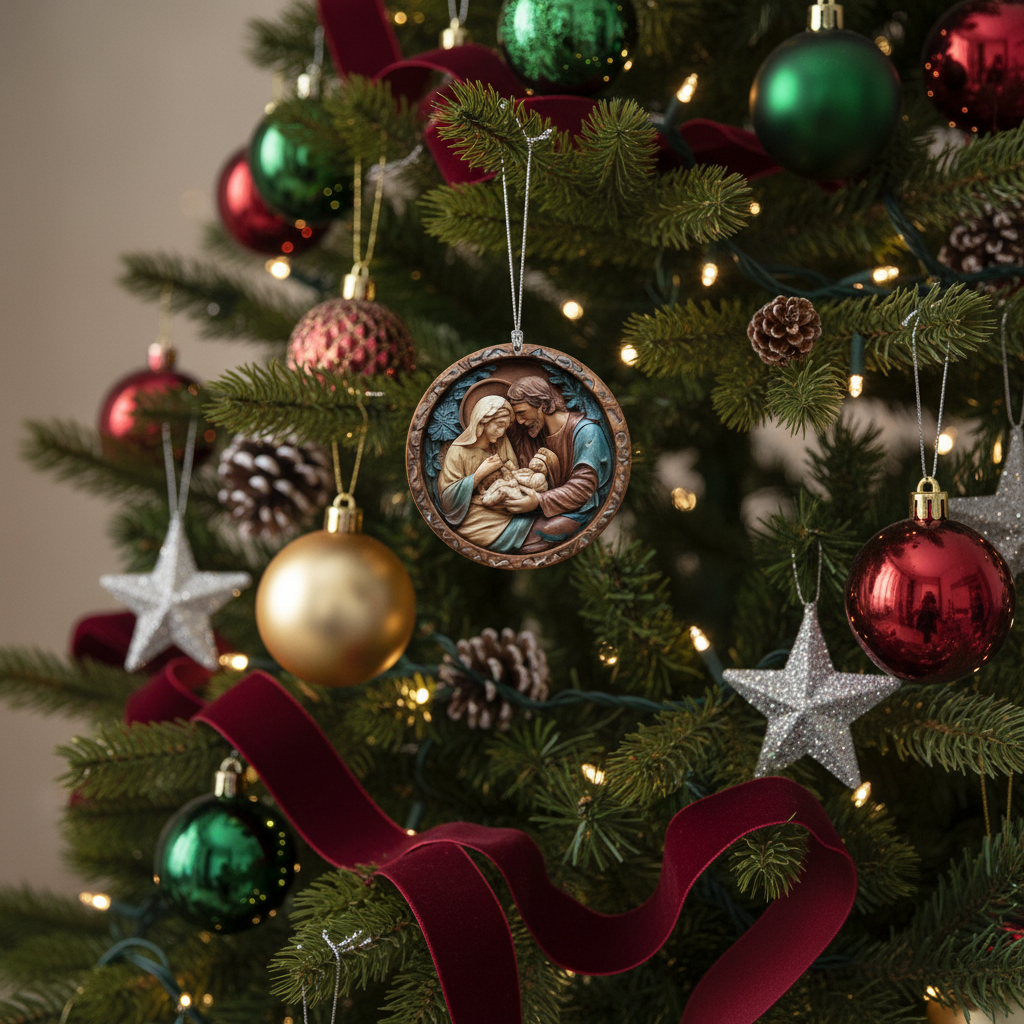 [2D FLAT ACRYLIC] Classic Nativity Scene Ornament – Acrylic Christian Holiday Decor