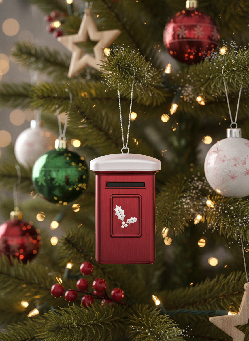 [2D FLAT ACRYLIC] Handmade Fused Glass Postbox Ornament – Unique Christmas Tree Decoration