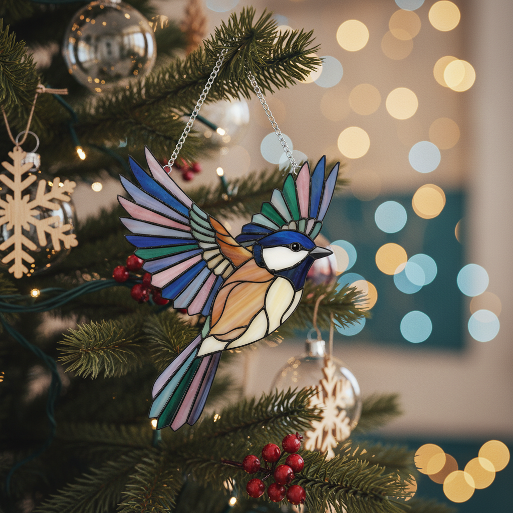 [2D FLAT ACRYLIC] Chickadee Suncatcher Ornament – Beautiful Window Hanging Gift for Bird Lovers