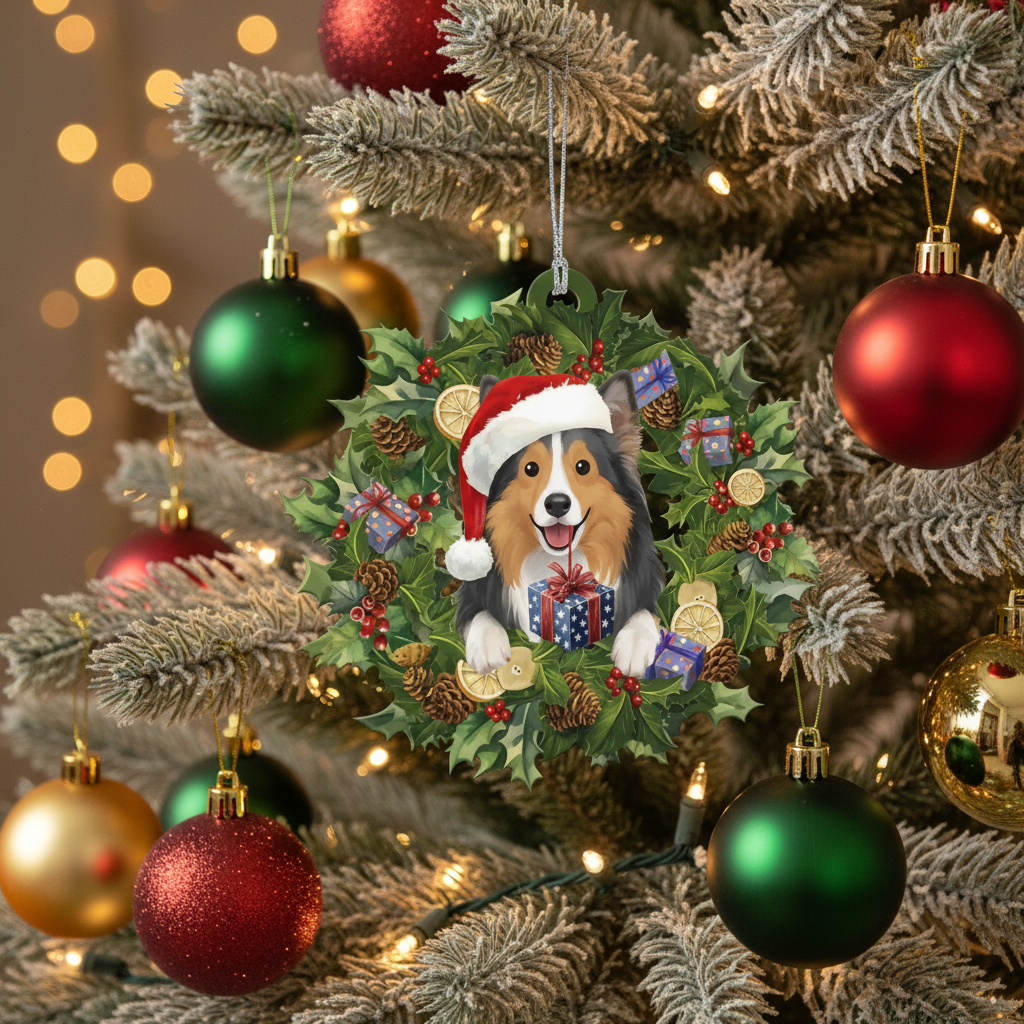 [2D FLAT ACRYLIC] Adorable Sheltie Christmas Ornament – Keepsake Gift for Dog Lovers