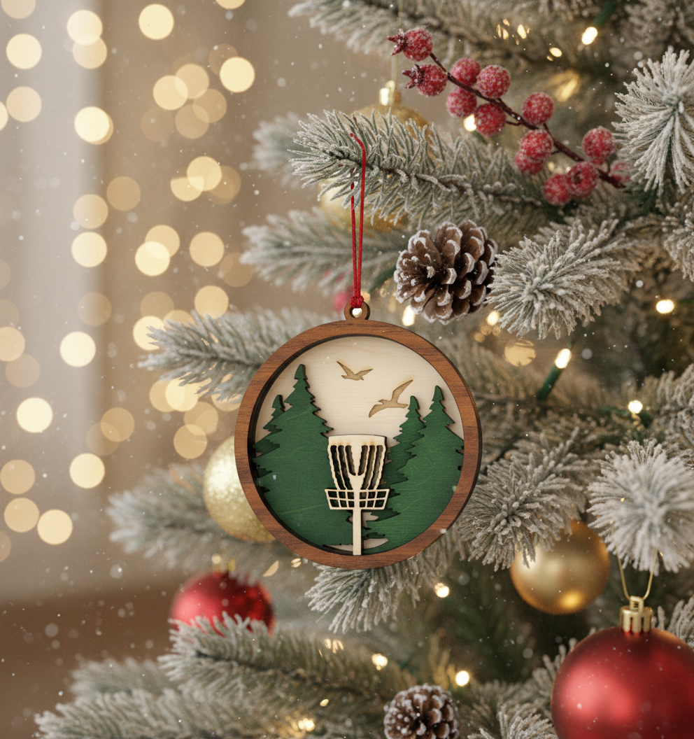 [2D FLAT ACRYLIC] Glowing Disc Golf Basket Ornament – Unique Gift for Disc Golfers