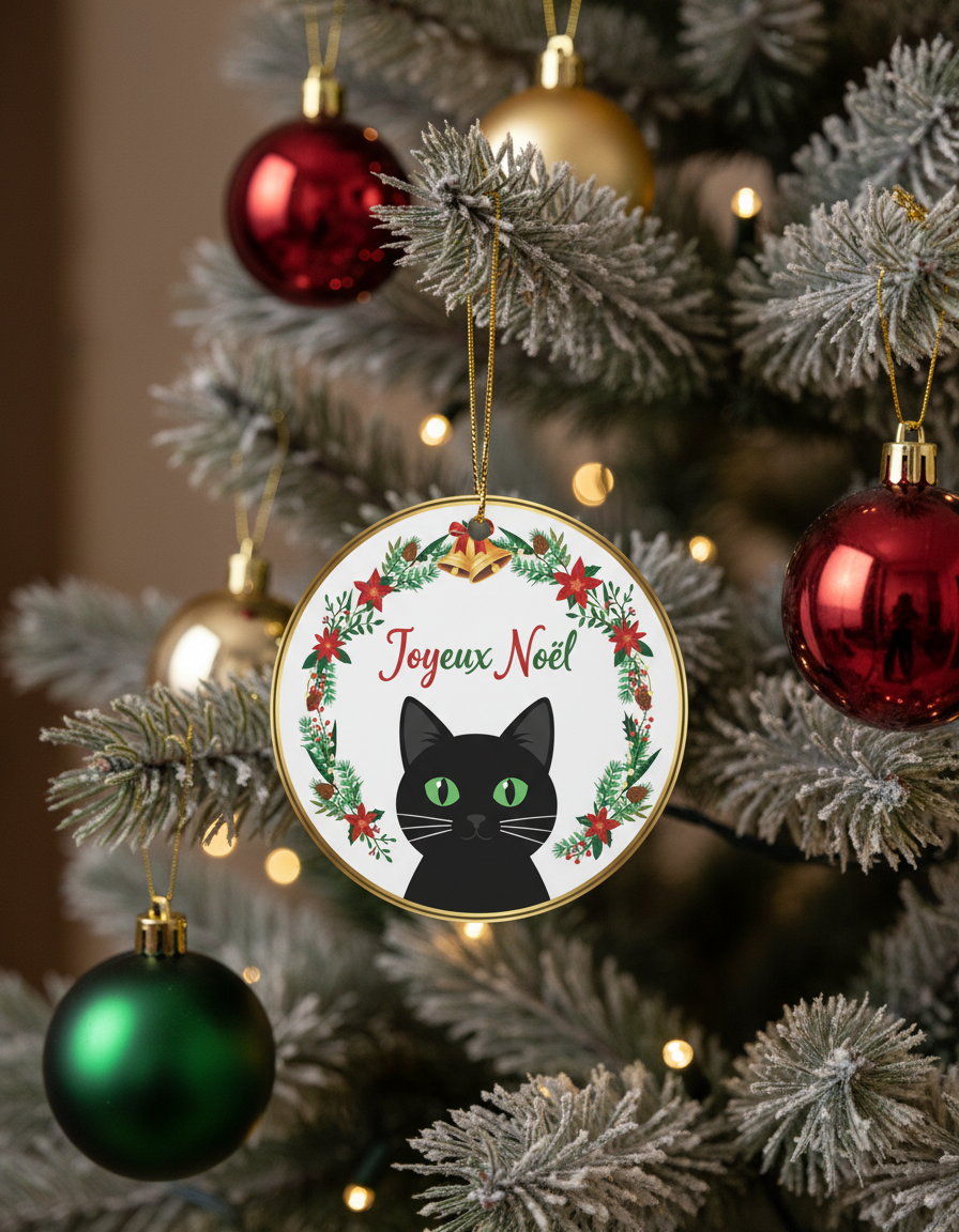 [2D FLAT ACRYLIC] Black Cat Christmas Ornament | Double-Sided Keepsake Gift for Cat Lovers