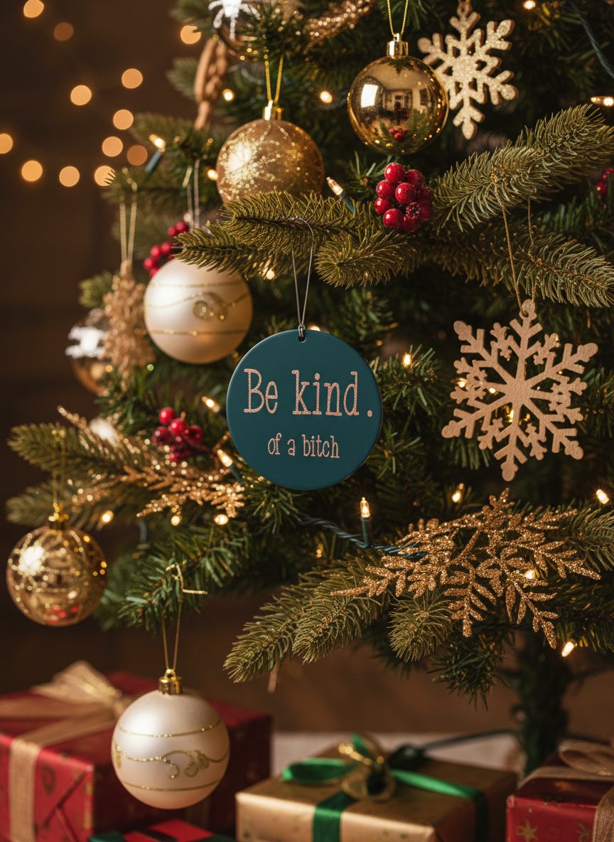 [2D FLAT ACRYLIC] Funny Sarcastic Christmas Ornament – 'Be Kind of a Bitch' Coworker Gift