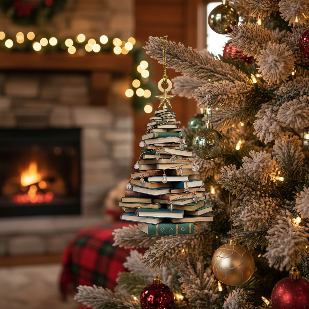 [2D FLAT ACRYLIC] Book Tree Christmas Ornament ( Acrylic) – 2025 Gift for Book Lovers