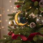 [2D FLAT ACRYLIC] Cat Reading on Moon Suncatcher – Acrylic Window Hanging for Book Lovers