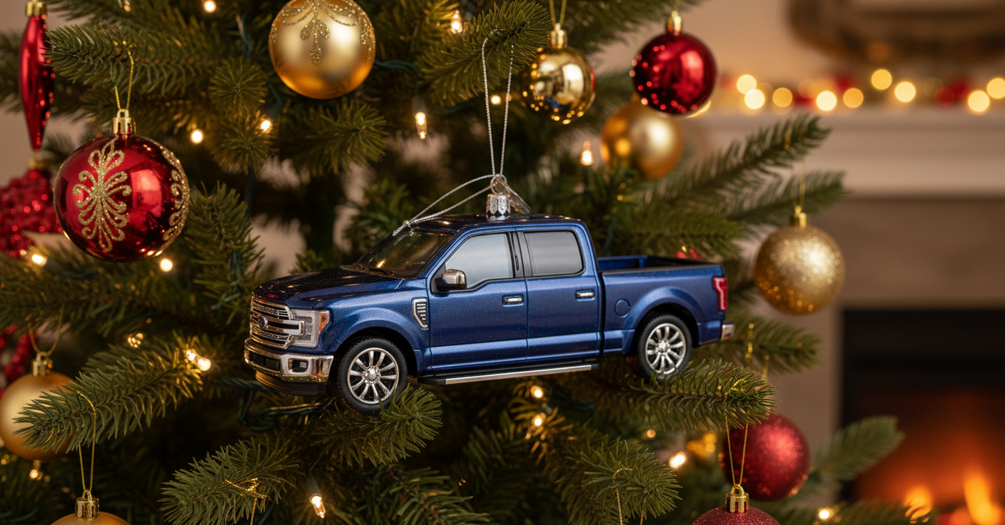 [2D FLAT ACRYLIC] Old World Christmas Pickup Truck Ornament | Handcrafted Glass Holiday Decor