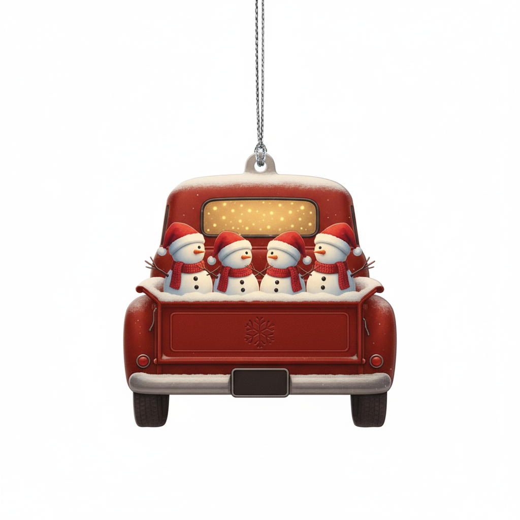 [2D FLAT ACRYLIC] Personalized Christmas Truck Ornament with Dog | Custom Holiday Decor & Trucker Gift