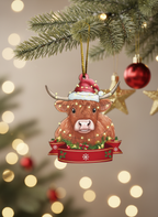 [2D FLAT ACRYLIC] American Highland Cow Ornament – Christmas Tree & Car Decor Gift