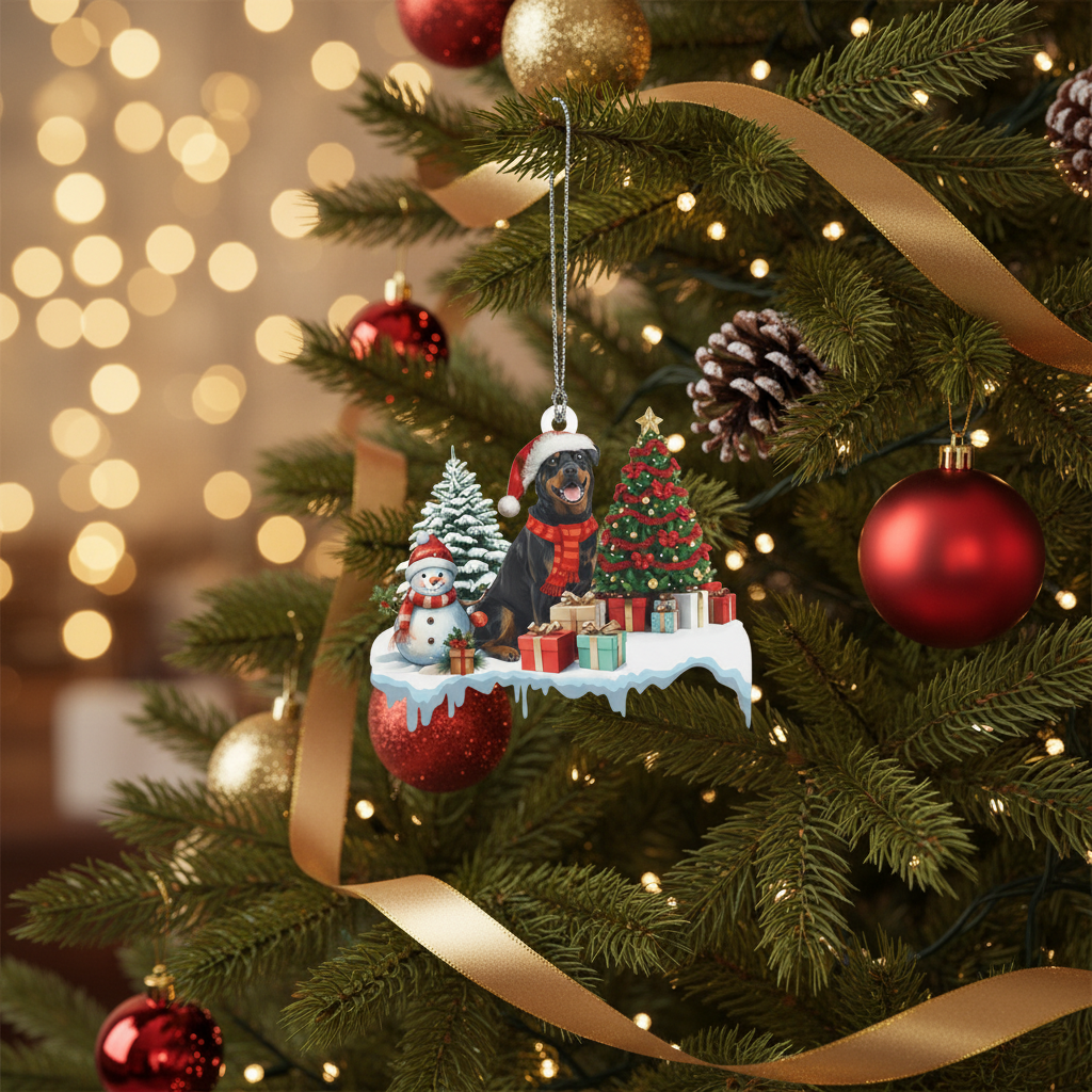 [2D FLAT ACRYLIC] Rottweiler Christmas Ornament – Charming Dog Lover Keepsake Gift