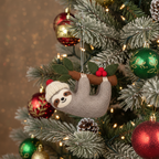 [2D FLAT ACRYLIC] Adorable Felt Sloth Christmas Ornament – Handmade Fair Trade Decoration