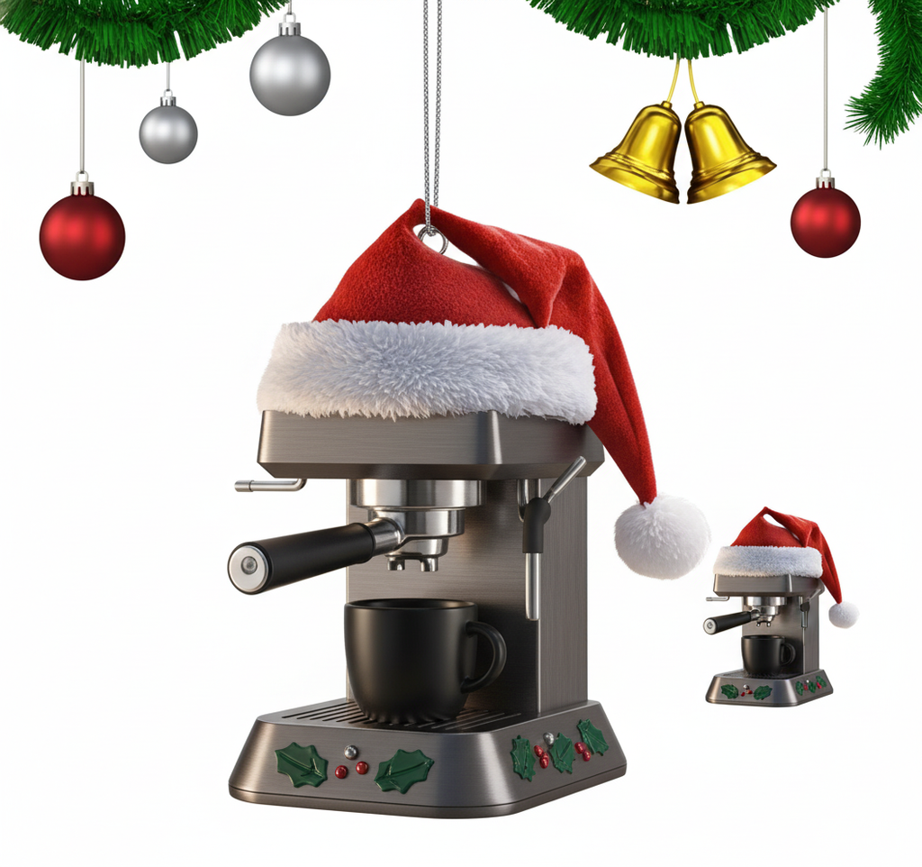 [2D FLAT ACRYLIC] Coffee Maker Christmas Ornament – Cute Holiday Decor Gift for Coffee Lovers