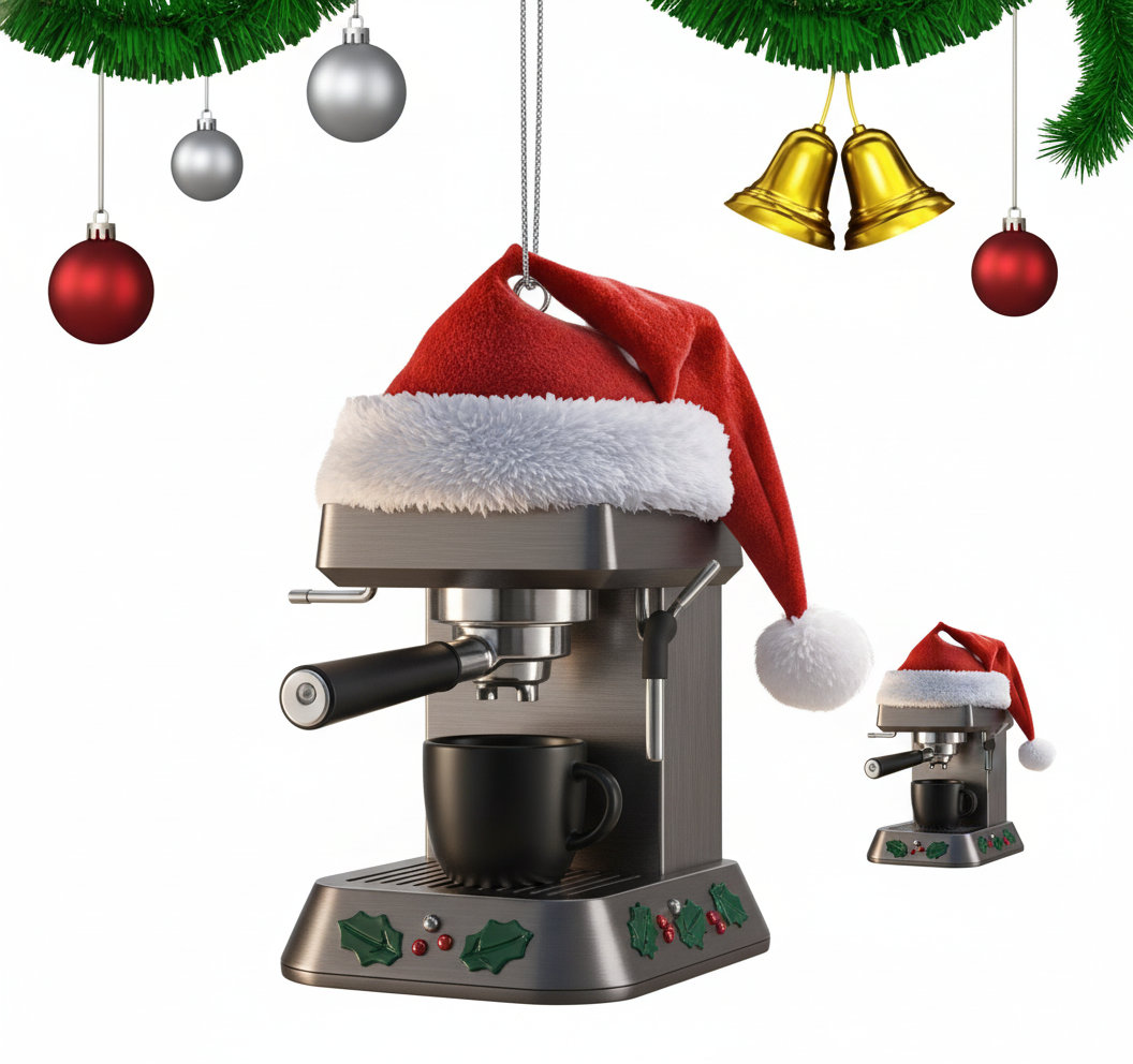 [2D FLAT ACRYLIC] Coffee Maker Christmas Ornament – Cute Holiday Decor Gift for Coffee Lovers