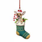 [2D FLAT ACRYLIC] Brown Chihuahua Christmas Ornament | Festive Dog in Stocking Holiday Decor for Pet Lovers