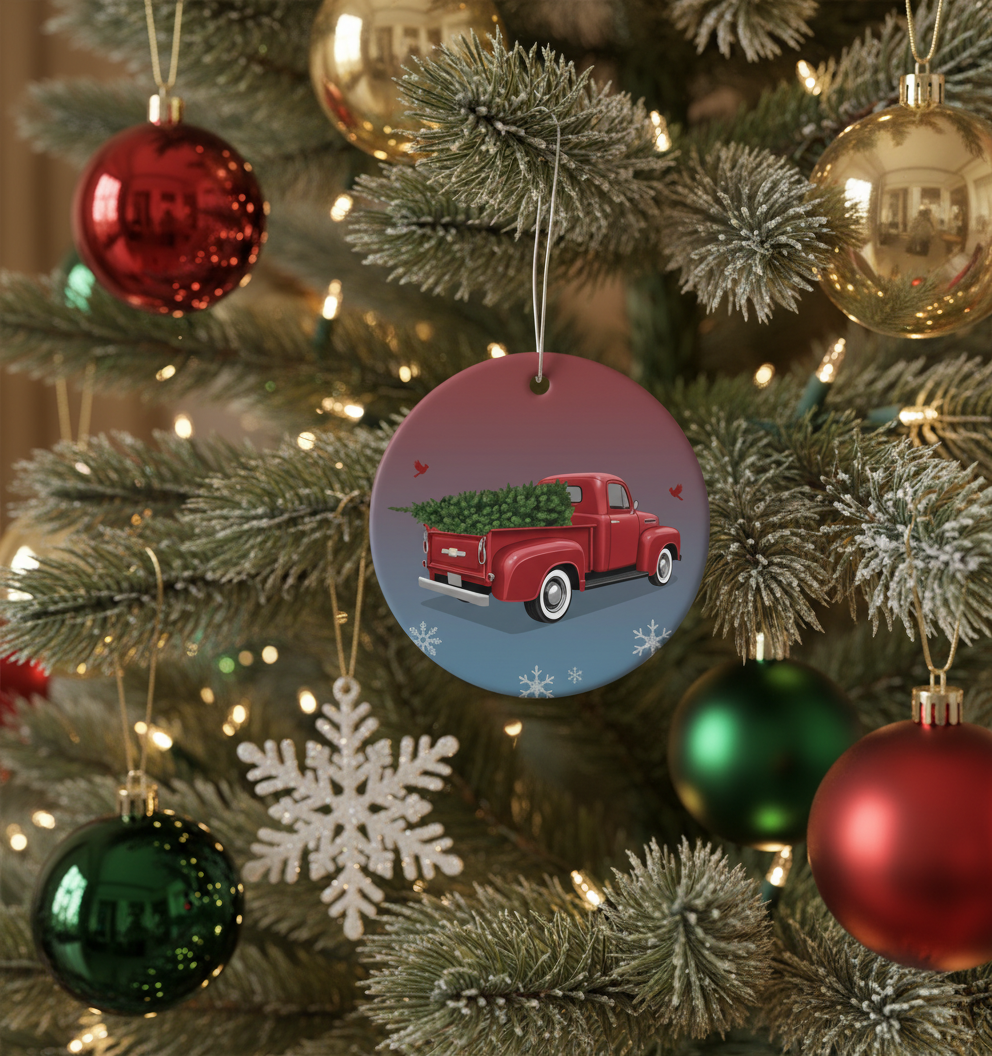 [2D FLAT ACRYLIC] Red Truck Christmas Ornament 2025 | Inspirational Trucker Gift for Holiday Decor