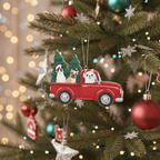 [2D FLAT ACRYLIC] Christmas Dog Truck Ornament | 2D Flat Acrylic Ornament | Red Pickup with Bulldogs | Funny Holiday Tree Decoration 2025 | Cute Pet Gift