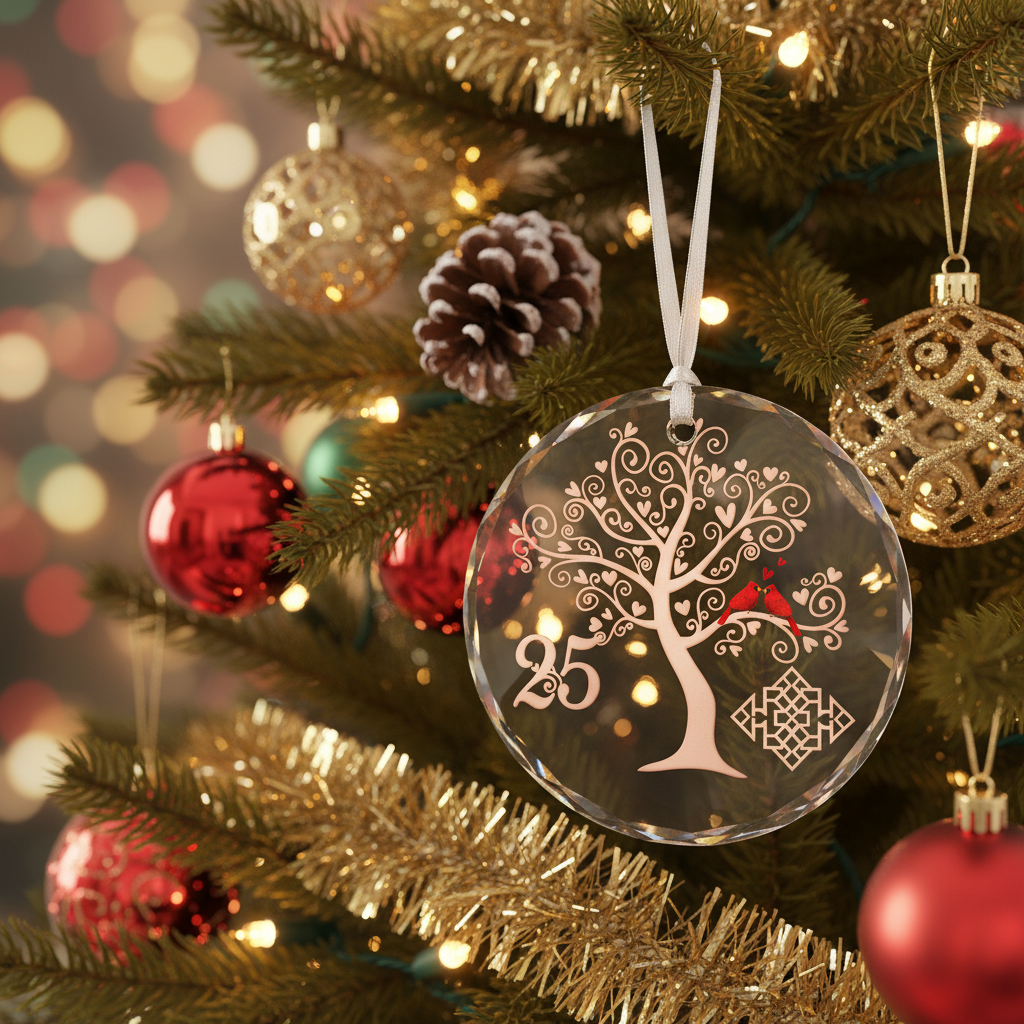 [2D FLAT ACRYLIC] 25th Silver Wedding Anniversary Glass Ornament – Keepsake Gift for Parents & Couples