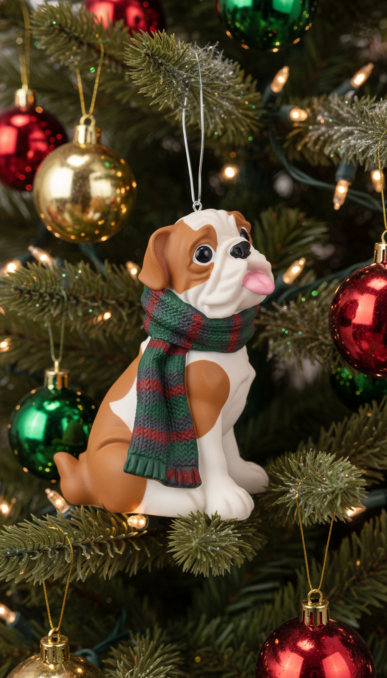 [2D FLAT ACRYLIC] Bulldog Christmas Ornament | Cute Dog Wearing Scarf | Holiday Gift for Pet Lovers 2025