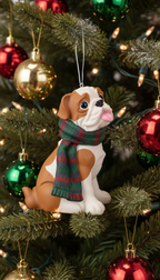 [2D FLAT ACRYLIC] Bulldog Christmas Ornament | Cute Dog Wearing Scarf | Holiday Gift for Pet Lovers 2025