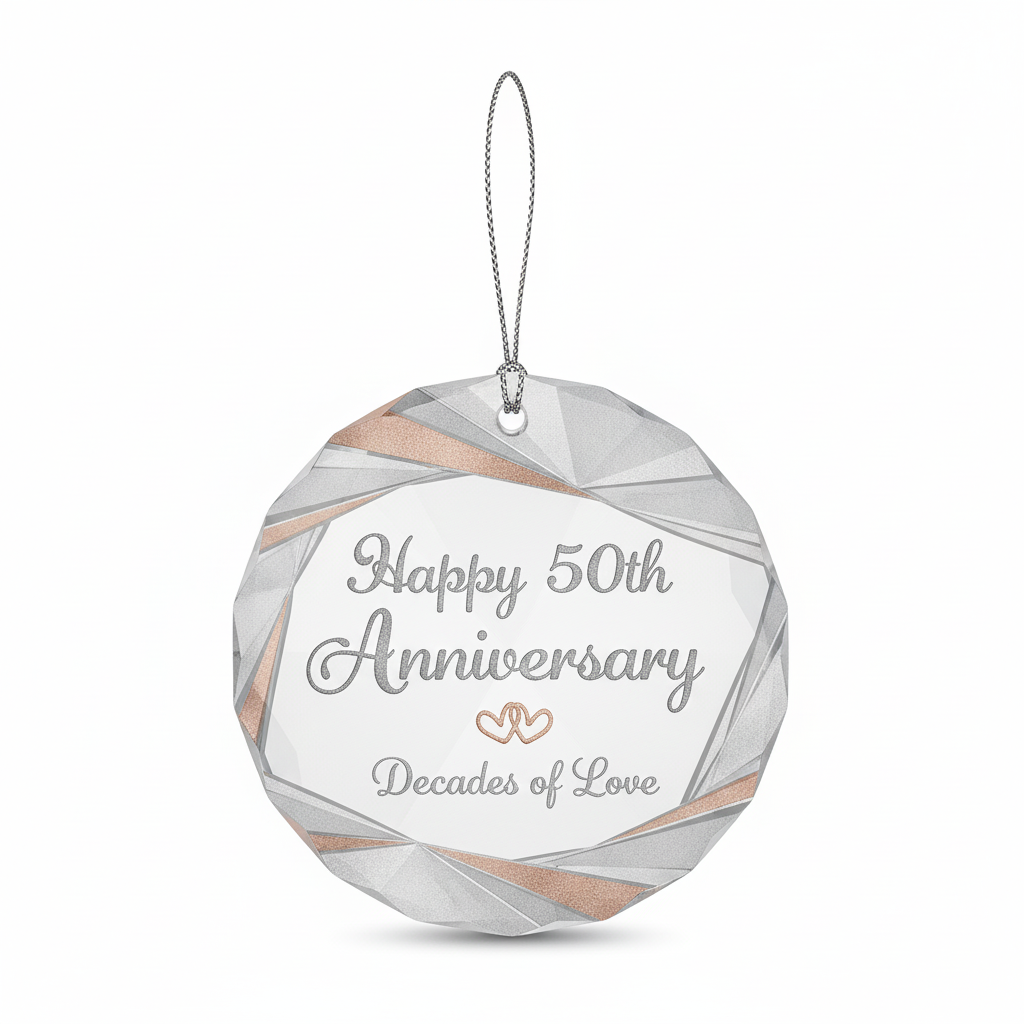 [2D FLAT ACRYLIC] 50th Golden Anniversary Glass Ornament 2025 – Keepsake Gift for Couples