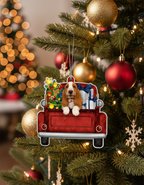 [2D FLAT ACRYLIC] Basset Hound Red Truck Christmas Ornament 2024 | Gift for Dog Lovers