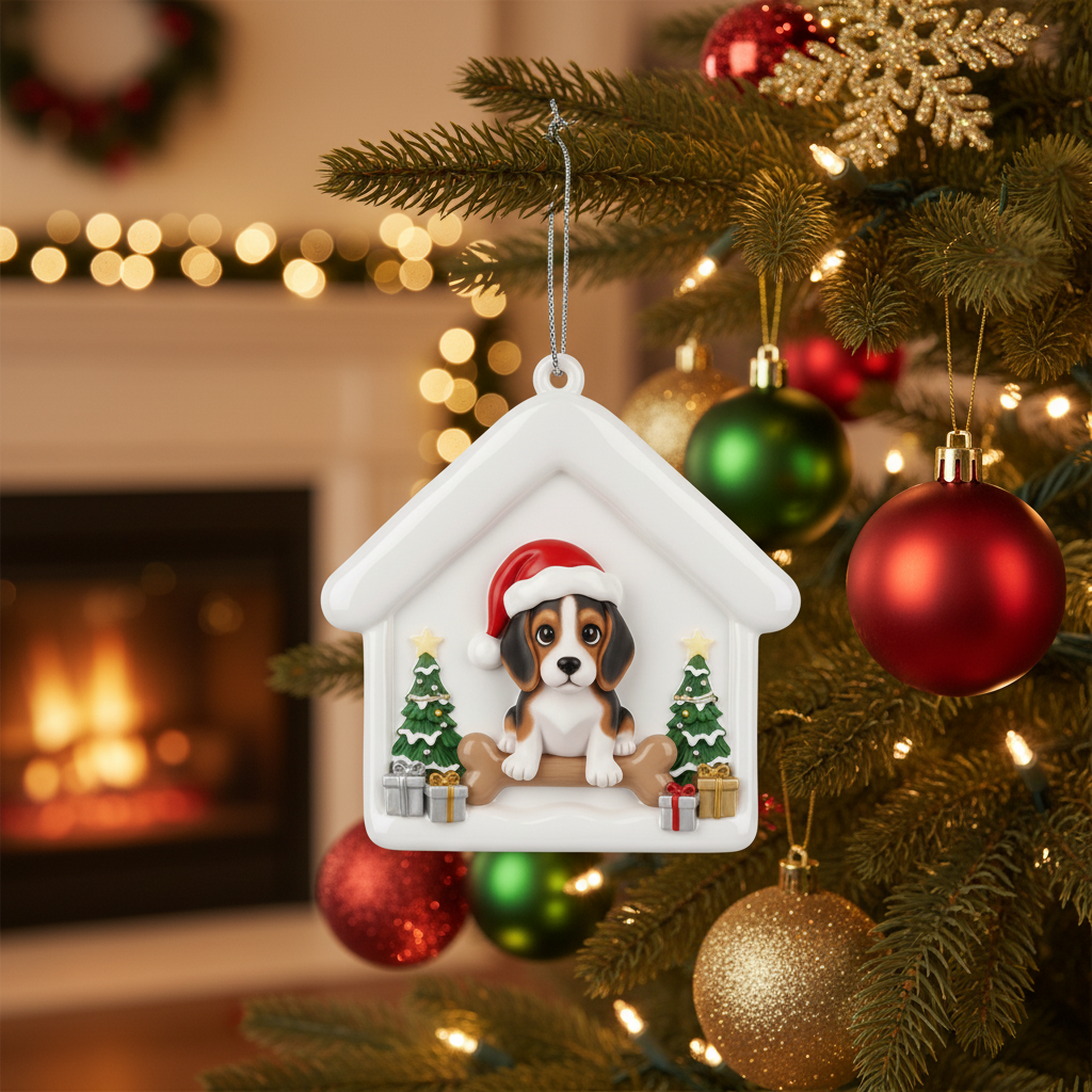 [2D FLAT ACRYLIC] Beagle Home Dog Christmas Ornament | Festive Holiday Decor for Pet Lovers
