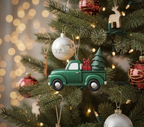 [2D FLAT ACRYLIC] Blue Metal Truck Christmas Ornament | Vintage Holiday Decor & Trucker Gift