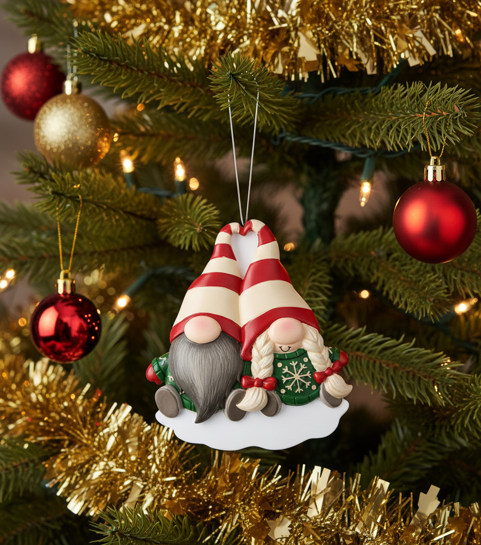 [2D FLAT ACRYLIC] Christmas Gnome Couple Ornament - Personalized Holiday Keepsake