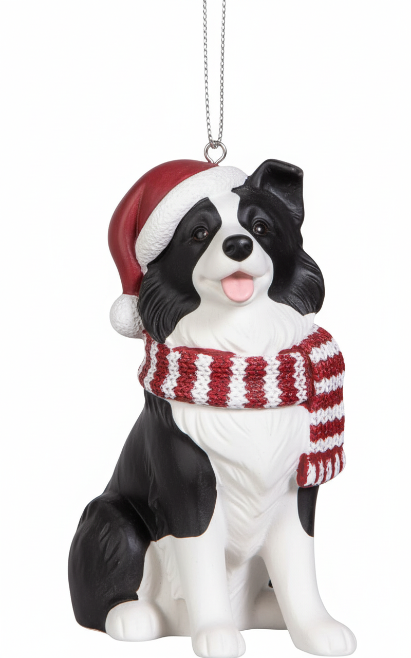 [2D FLAT ACRYLIC] Border Collie Holiday Dog Ornament | Festive Christmas Tree Decoration