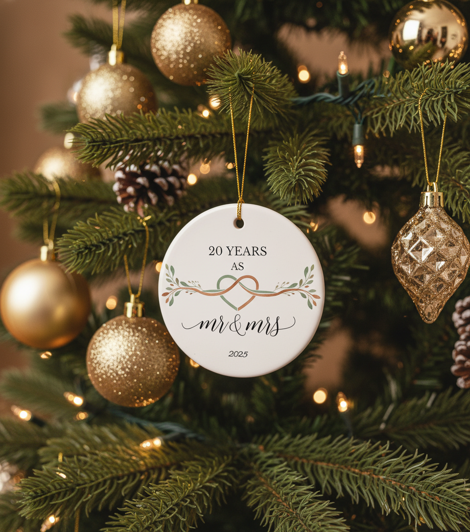 [2D FLAT ACRYLIC] 20th Anniversary Ceramic Ornament 2025 – Keepsake Gift for Couples