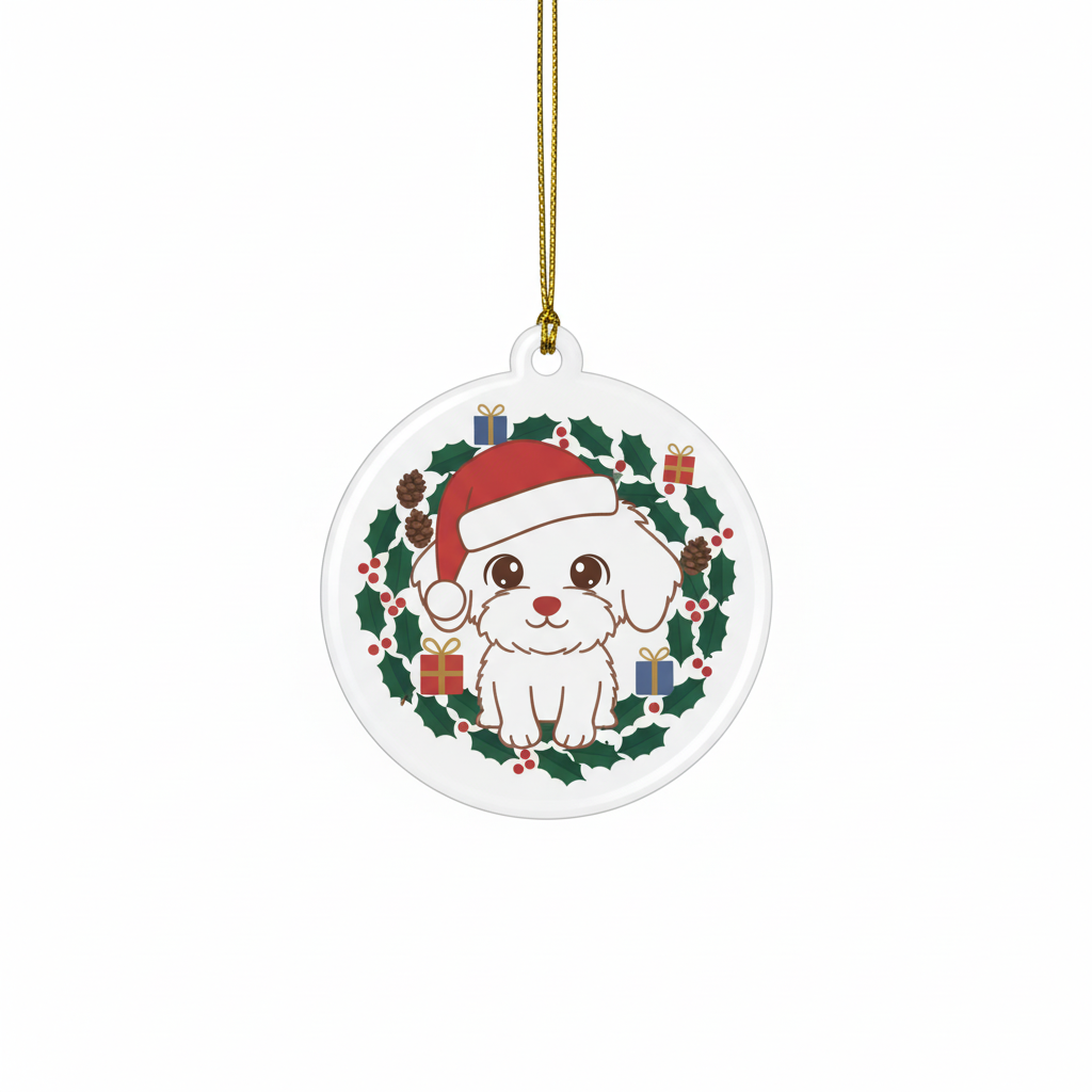 [2D FLAT ACRYLIC] Adorable Bichon Frise Ornament – Festive Holiday Keepsake Gift for Dog Lovers