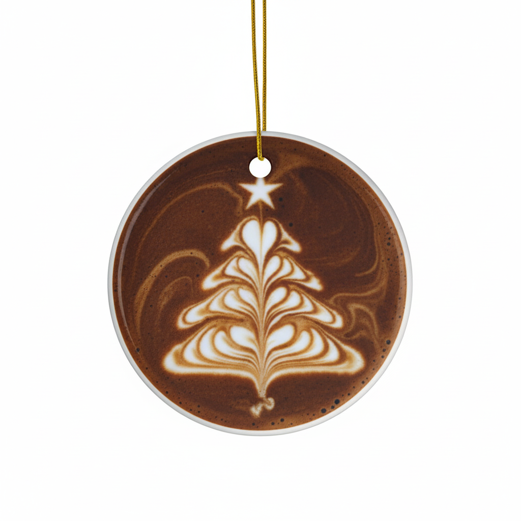 [2D FLAT ACRYLIC] Ceramic Latte Art Christmas Ornament – Gift for Coffee Lovers