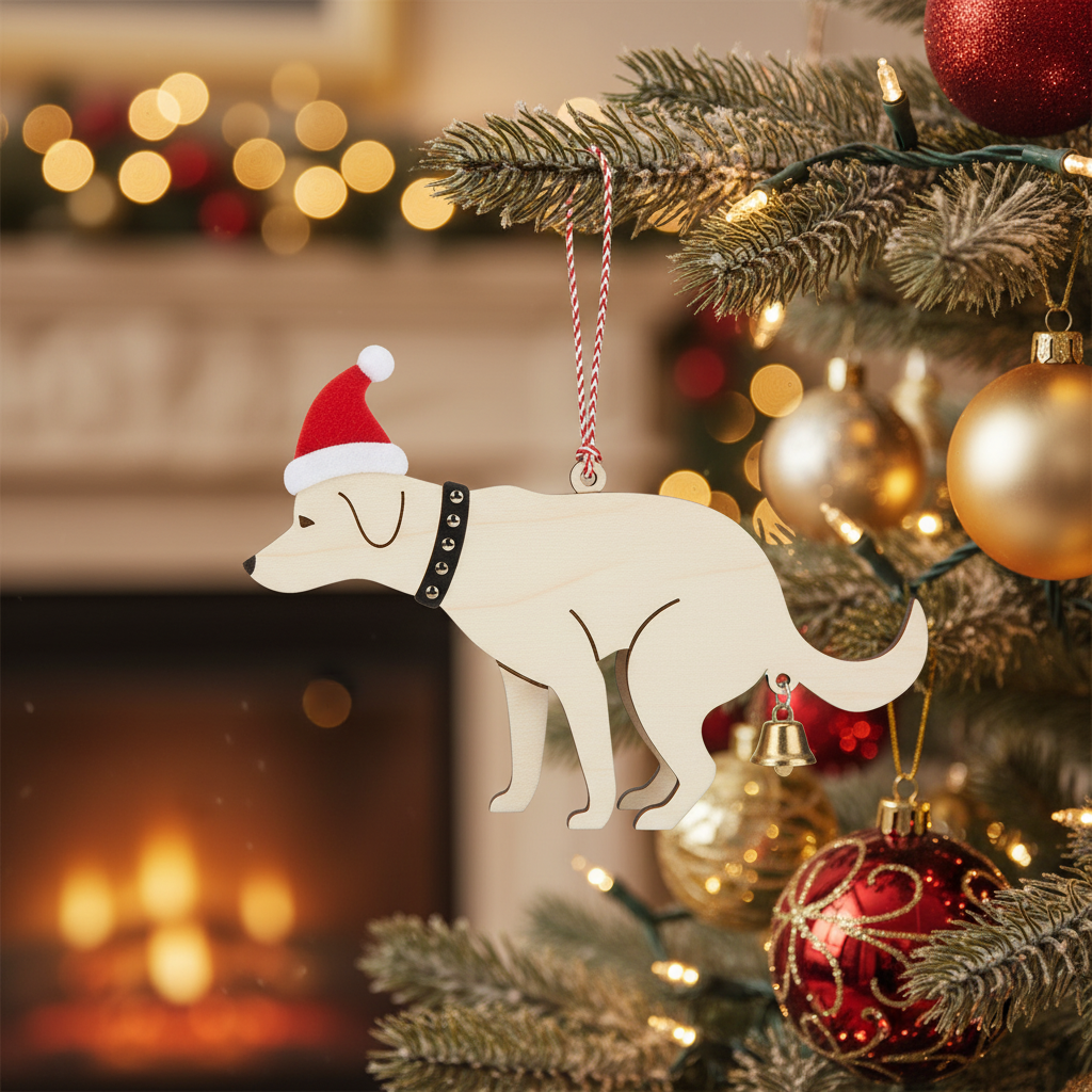 [2D FLAT ACRYLIC] Funny Dog Pooping Ornament 2025 – Hilarious Christmas Gag Gift