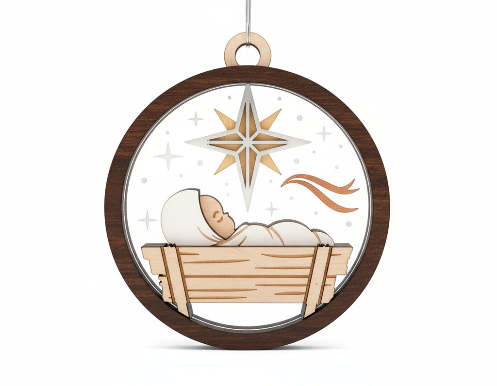 [2D FLAT ACRYLIC] Layered Baby Jesus Ornament SVG - 3D Christmas Laser Cut File