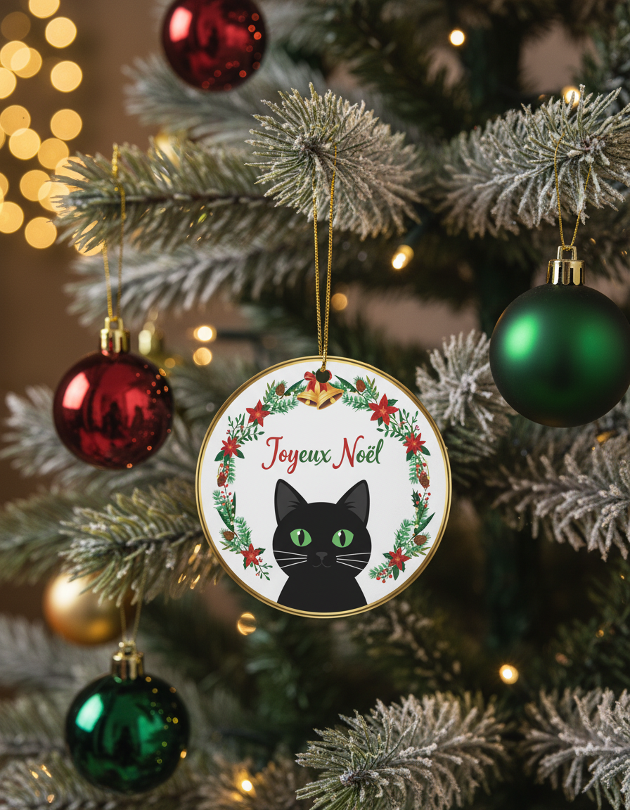 [2D FLAT ACRYLIC] Black Cat Christmas Ornament | Double-Sided Keepsake Gift for Cat Lovers