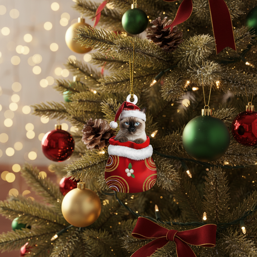 [2D FLAT ACRYLIC] Charming Siamese Cat Christmas Ornament – Holiday Decor & Cat Lover Gift
