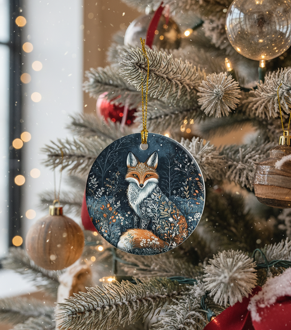 [2D FLAT ACRYLIC] Charming Scandinavian Fox Folk Art Ornament – Nordic Christmas Decor Gift